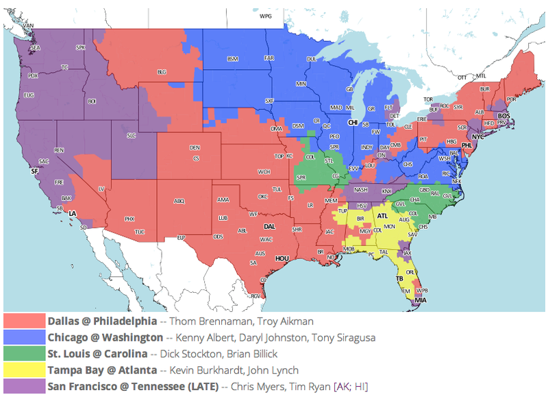 Illustration for article titled Which TV Market's Getting Screwed Today? Your Week 7 NFL Viewing Maps